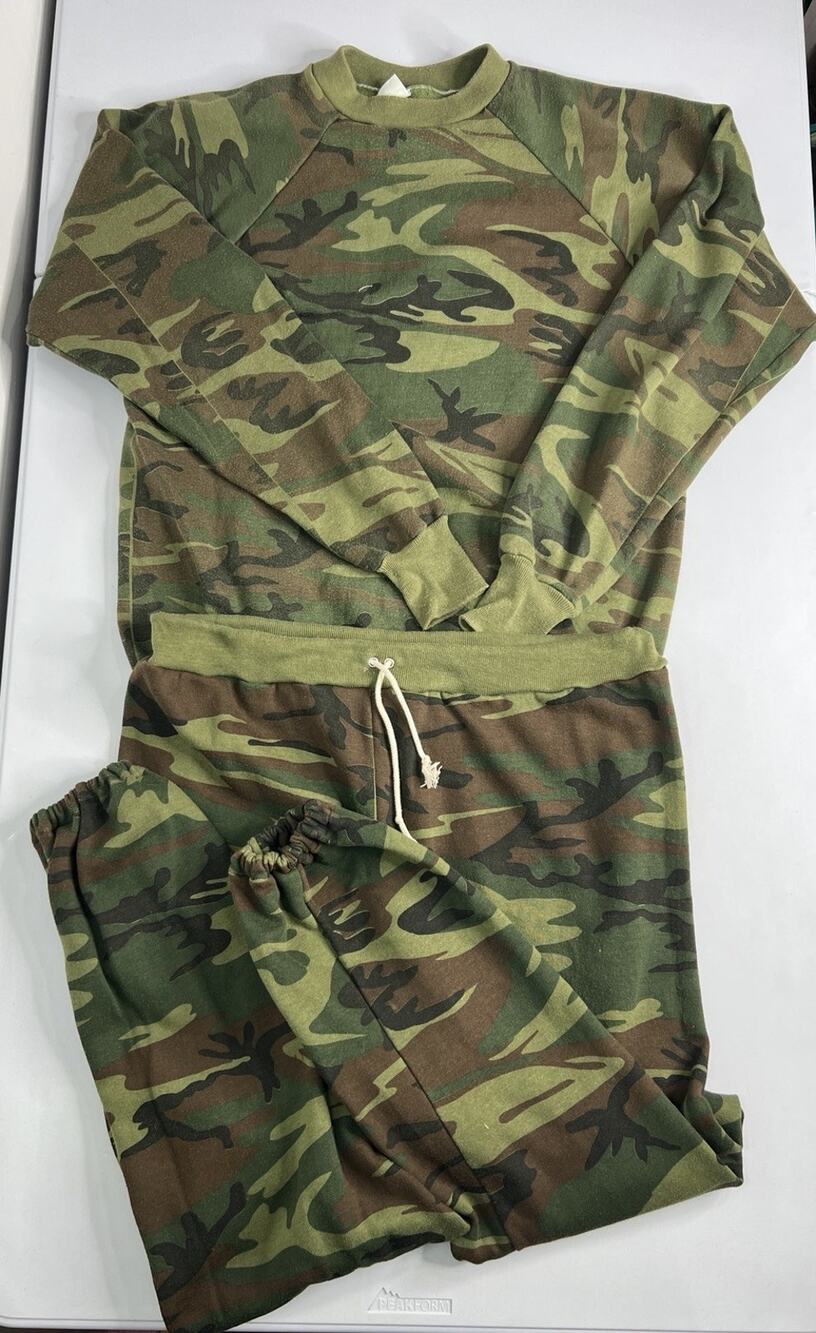 Vtg Healthknit Camo Crewneck Sweatshirt & Thermal Underwear Pants USA Tag Sz XL